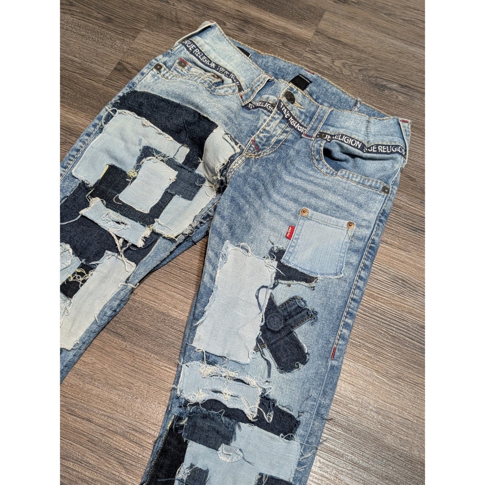 True Religion Geno No Flap Big T Patchwork Custom Denim Jeans Blue Mens 28 x 31 - Picture 7 of 11